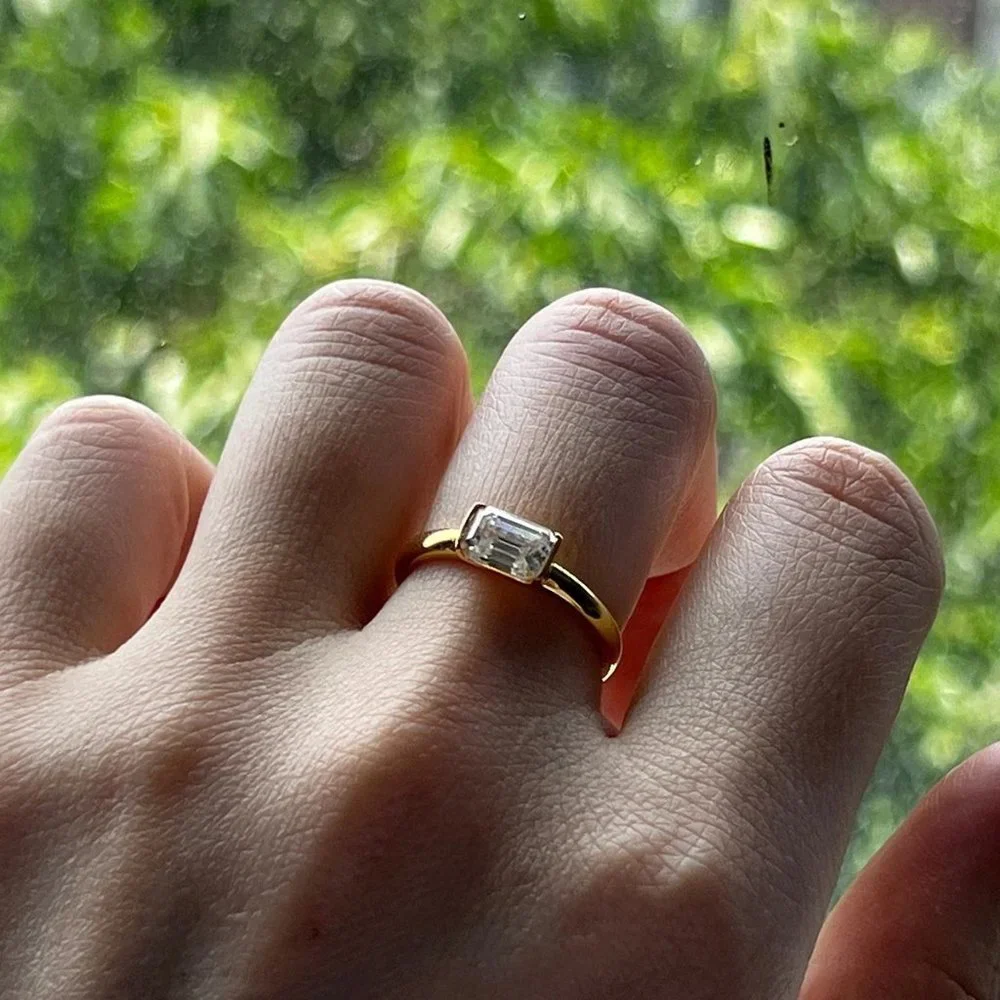#Certified 1ct. t.w. Moissanite Diamond Emerald Cut Engagement Ring NEW